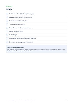 Inhaltsverzeichnis aus Abitur-Lernplan leicht gemacht