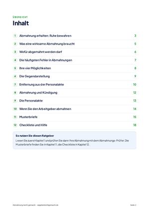 Inhaltsverzeichnis aus Abmahnung leicht gemacht