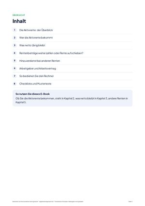 Inhaltsverzeichnis aus Aktivrente und Hinzuverdienst leicht gemacht