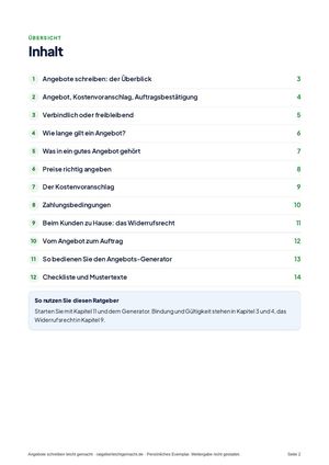 Inhaltsverzeichnis aus Angebote schreiben leicht gemacht