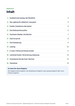 Inhaltsverzeichnis aus Autokauf und Leasing leicht gemacht