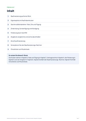 Inhaltsverzeichnis aus Baufinanzierung leicht gemacht