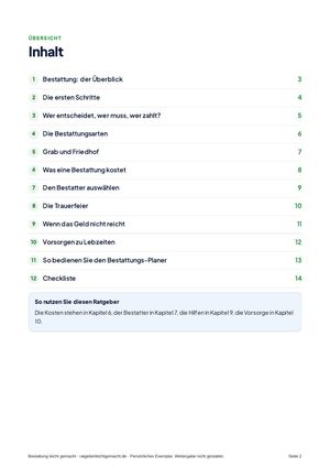 Inhaltsverzeichnis aus Bestattung leicht gemacht