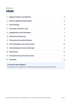 Inhaltsverzeichnis aus Digitaler Nachlass leicht gemacht