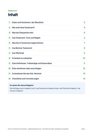 Inhaltsverzeichnis aus Erben und Testament leicht gemacht