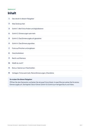 Inhaltsverzeichnis aus Erinnerungen leicht gemacht