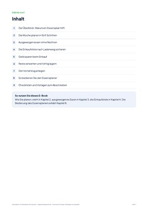 Inhaltsverzeichnis aus Essensplaner mit Einkaufsliste leicht gemacht