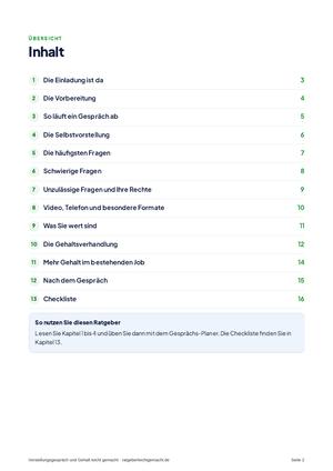 Inhaltsverzeichnis aus Vorstellungsgespräch und Gehalt leicht gemacht