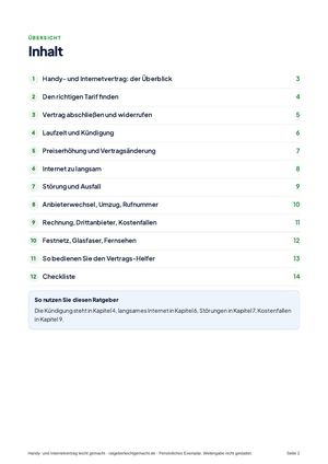 Inhaltsverzeichnis aus Handy- und Internetvertrag leicht gemacht