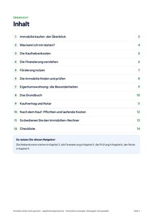 Inhaltsverzeichnis aus Immobilie kaufen leicht gemacht