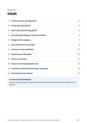 Inhaltsverzeichnis aus Kaufvertrag leicht gemacht