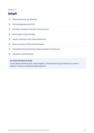 Inhaltsverzeichnis aus Kleinunternehmer leicht gemacht