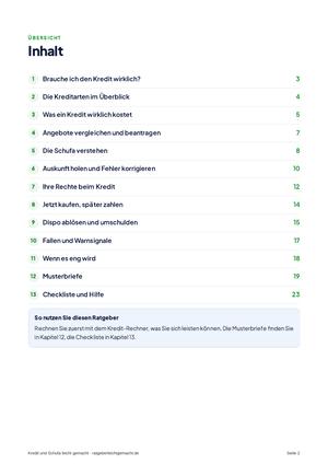 Inhaltsverzeichnis aus Kredit und Schufa leicht gemacht