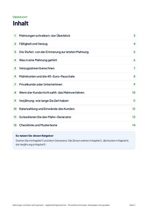 Inhaltsverzeichnis aus Mahnungen schreiben leicht gemacht