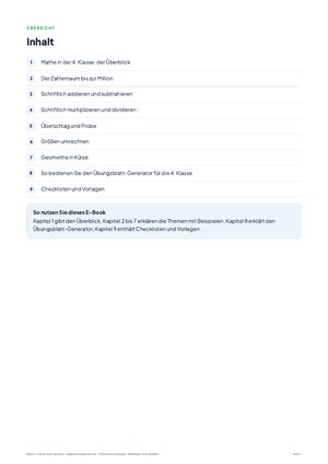 Inhaltsverzeichnis aus Mathe 4. Klasse leicht gemacht