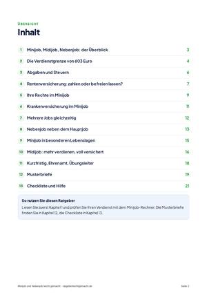 Inhaltsverzeichnis aus Minijob und Nebenjob leicht gemacht
