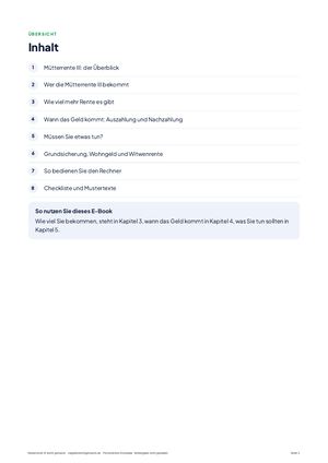 Inhaltsverzeichnis aus Mütterrente III leicht gemacht