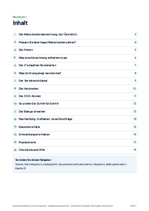 Inhaltsverzeichnis aus Nebenkostenabrechnung leicht gemacht