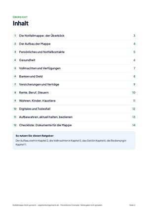 Inhaltsverzeichnis aus Notfallmappe leicht gemacht