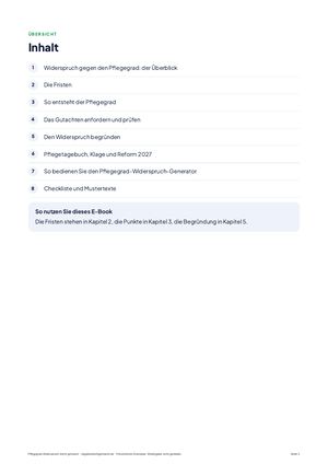 Inhaltsverzeichnis aus Pflegegrad-Widerspruch leicht gemacht
