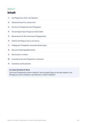 Inhaltsverzeichnis aus Pflegereform 2027 leicht gemacht