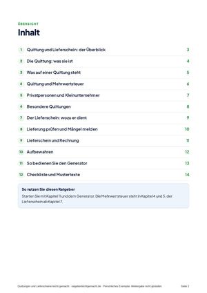 Inhaltsverzeichnis aus Quittungen und Lieferscheine leicht gemacht