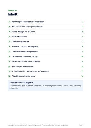 Inhaltsverzeichnis aus Rechnungen schreiben leicht gemacht