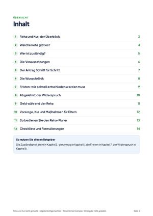Inhaltsverzeichnis aus Reha und Kur leicht gemacht