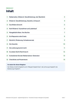Inhaltsverzeichnis aus Reklamation leicht gemacht