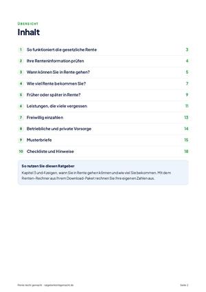 Inhaltsverzeichnis aus Rente leicht gemacht