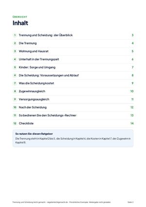 Inhaltsverzeichnis aus Trennung und Scheidung leicht gemacht