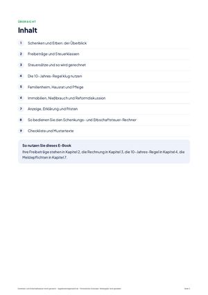Inhaltsverzeichnis aus Schenken und Erbschaftsteuer leicht gemacht