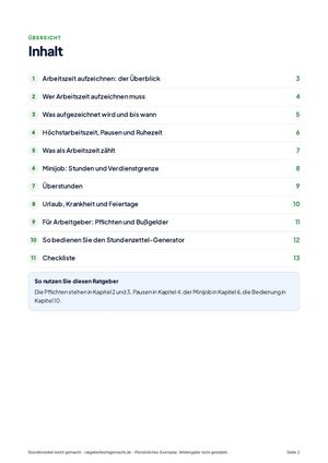 Inhaltsverzeichnis aus Stundenzettel leicht gemacht