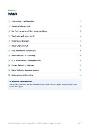 Inhaltsverzeichnis aus Vollmachten leicht gemacht
