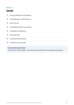 Inhaltsverzeichnis aus Wehrdienst und Musterung leicht gemacht