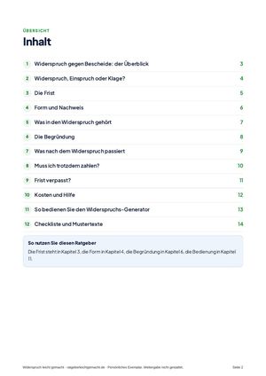 Inhaltsverzeichnis aus Widerspruch leicht gemacht