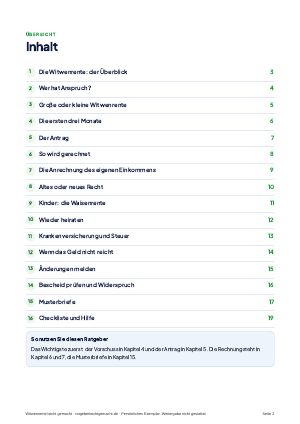 Inhaltsverzeichnis aus Witwenrente leicht gemacht