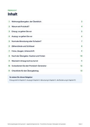 Inhaltsverzeichnis aus Wohnungsübergabe leicht gemacht